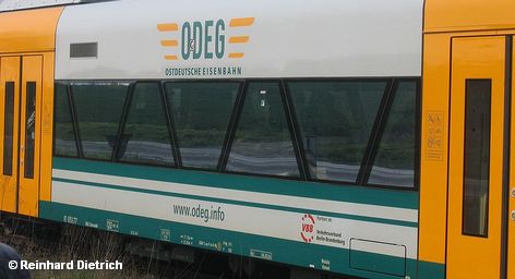 Один из поездов частной немецкой железнодорожной компании ODEG (Восточно-немецкая железная дорога)