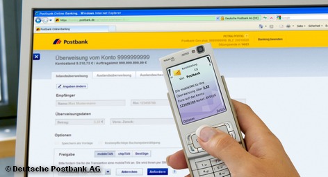 Интернет-банк немецкого Postbank с применением одноразового номера транзакции (TAN) по мобильному телефону