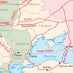 Предполагаемый маршрут строительства газопровода «Южный поток» и маршрут существующего газопровода «Голубой поток»